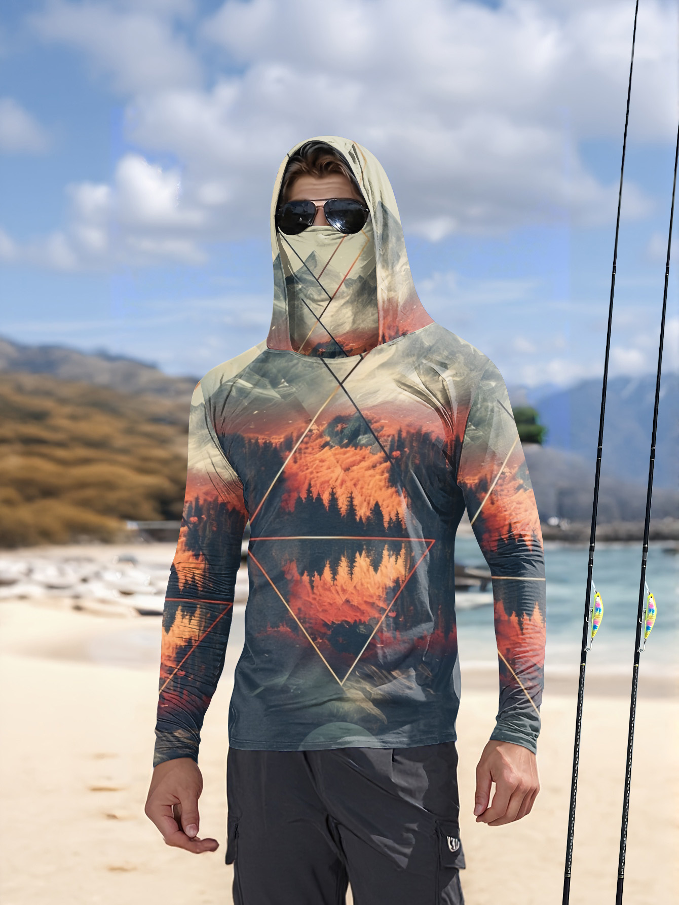 Fishing Mask Sun Protection - 야외용 남성 낚시 후드티, 내장형 얼굴